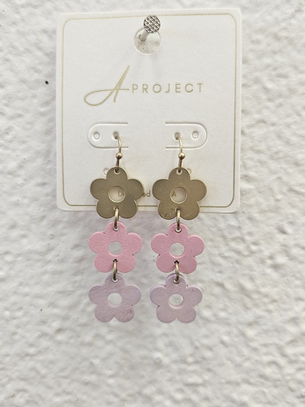 A Project Gold & Pink Daisy Drop Earrings